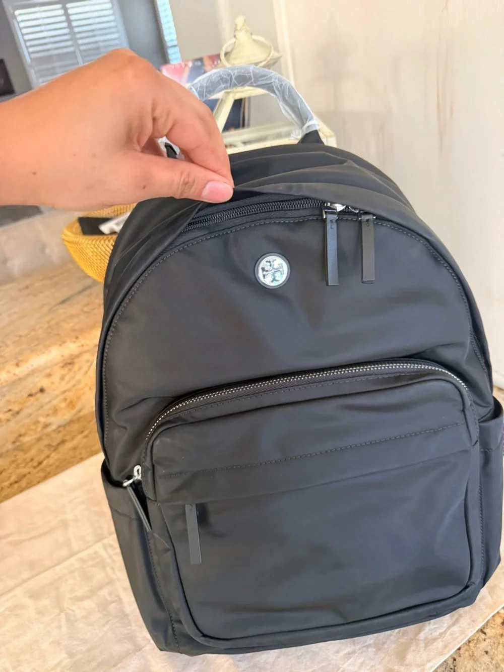 New Tory Burch Ella Black Nylon Backpack large